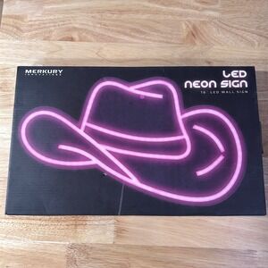 Merkury Innovations LED Neon Sign Cowboy Hat Pink 16 Inch USB Powered Wall Decor